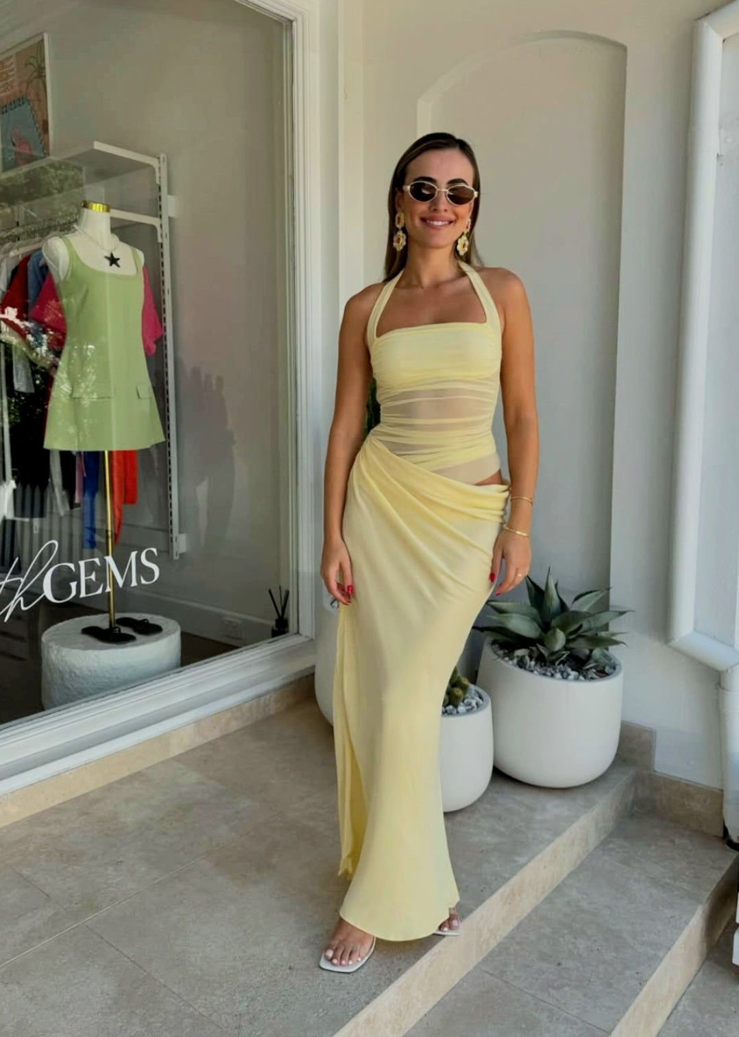 butter yellow halter dress Hire BENNI Gina Maxi Dress in Butter Yellow – SUSTAINABLY. The Dress Hire