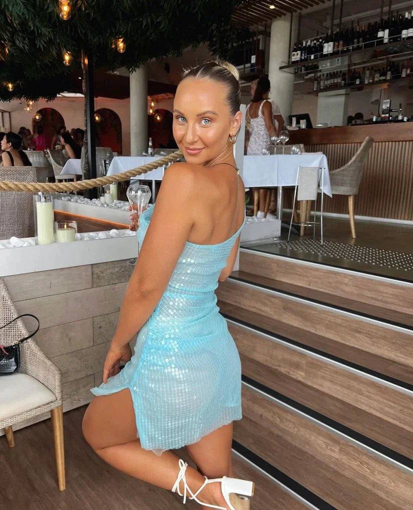Hire CULT NAKED Blu Moon Mini Dress in Sky Blue Sheer SUSTAINABLY. The Dress Hire Hire CULT NAKED Blu Moon Mini Dress in Sky Blue Sheer SUSTAINABLY. The Dress Hire