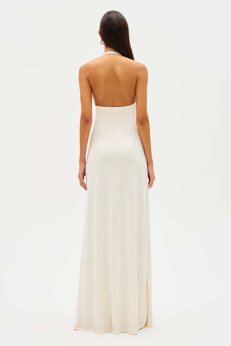 jennifer cupro maxi dress Hire MISHA Jennifer Cupro Maxi Dress in Ivory – SUSTAINABLY. The Dress Hire