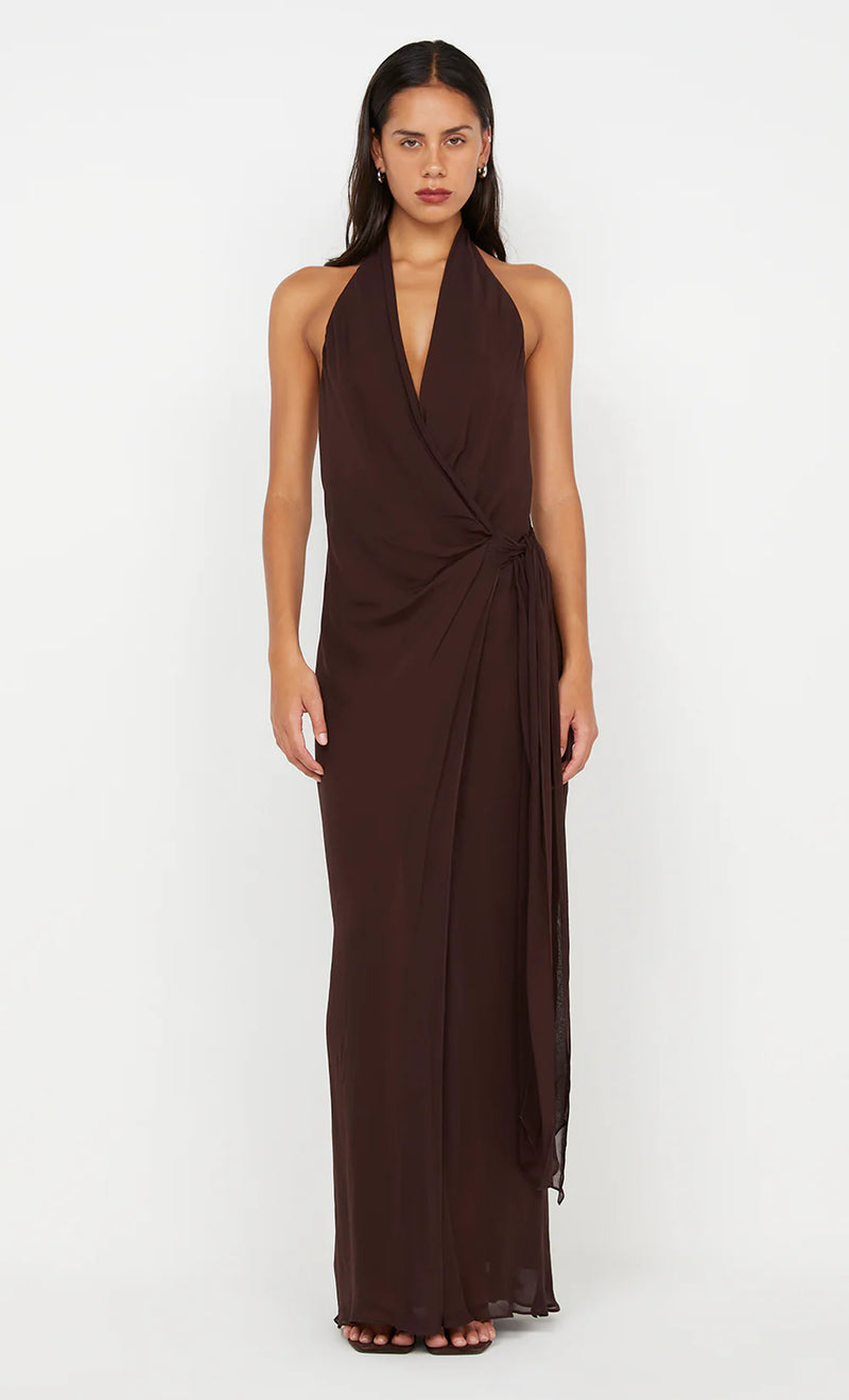 bec and bridge brown maxi dress Hire BEC+BRIDGE Soneva Wrap in Dark Chocolate – SUSTAINABLY. The Dress Hire True to size with Promo_Tag_FEB29 Corset floral appliqué mini Size:17