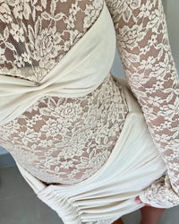 Hire DECONDUARTE Ortigia Lace Mini Dress in Ivory Lace