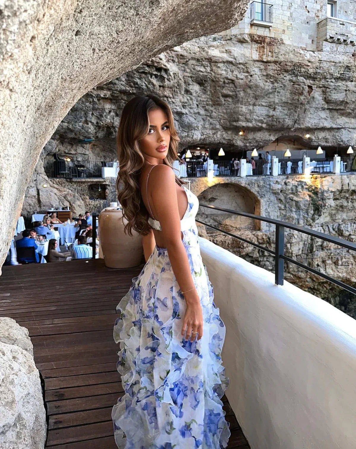 Hire MENTI SANTORINI Iris Flower Dress in Blue Sheer Roses Chiffon