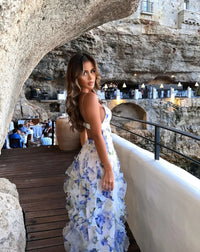 Hire MENTI SANTORINI Iris Flower Dress in Blue Sheer Roses Chiffon