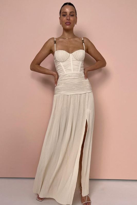Hire MANNING CARTELL Double Time Pleat Dress In Nougat – SUSTAINABLY. The Dress Hire