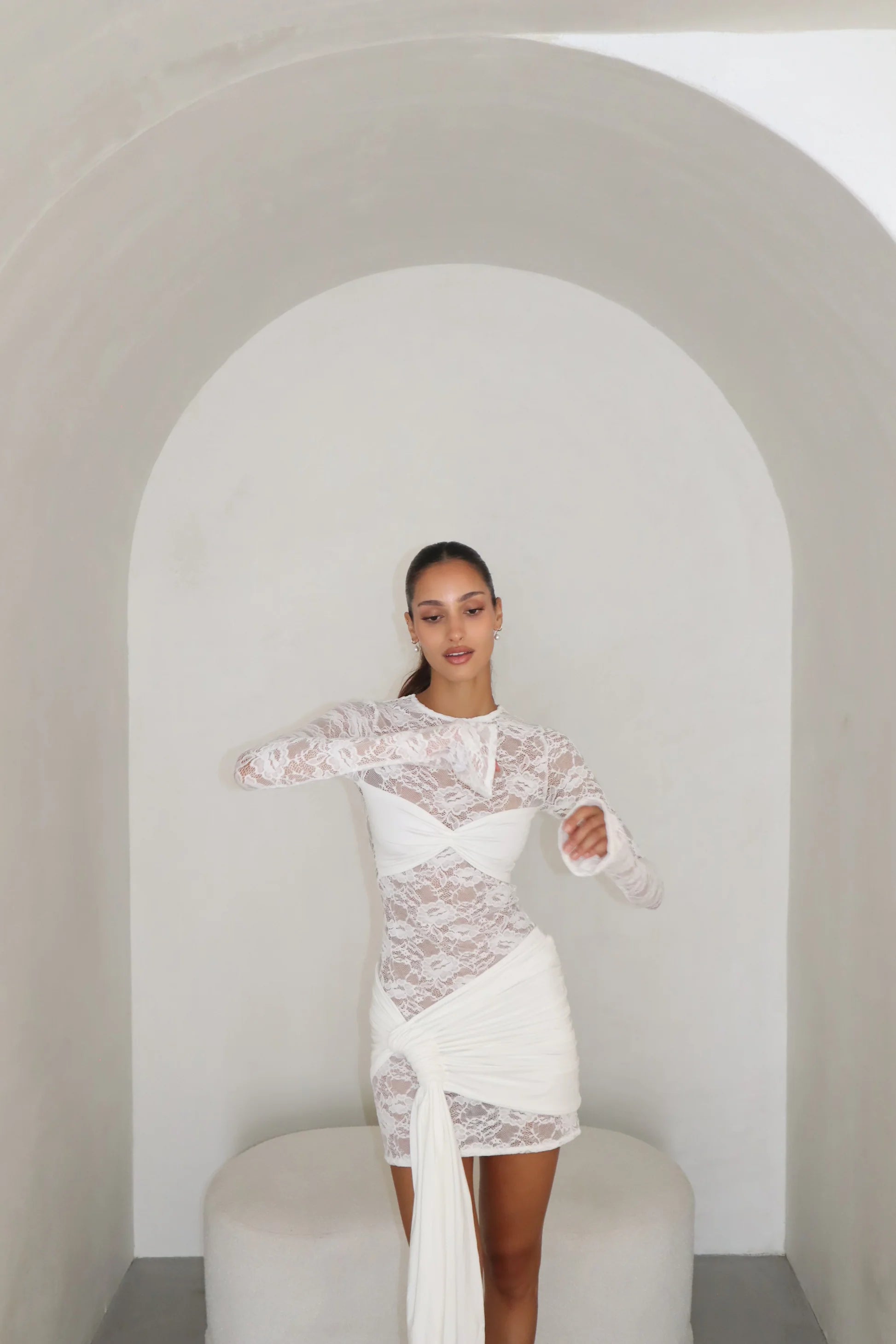 Hire DECONDUARTE Ortigia Lace Mini Dress in White