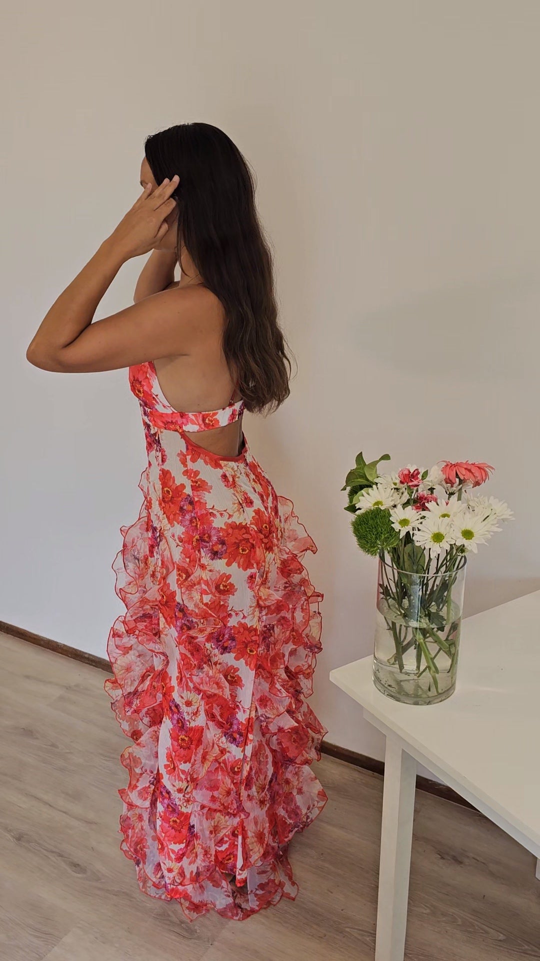 iris flower maxi dress menti Hire MENTI SANTORINI Iris Flower Dress in Red Sheer Floral Chiffon –  SUSTAINABLY. The Dress Hire