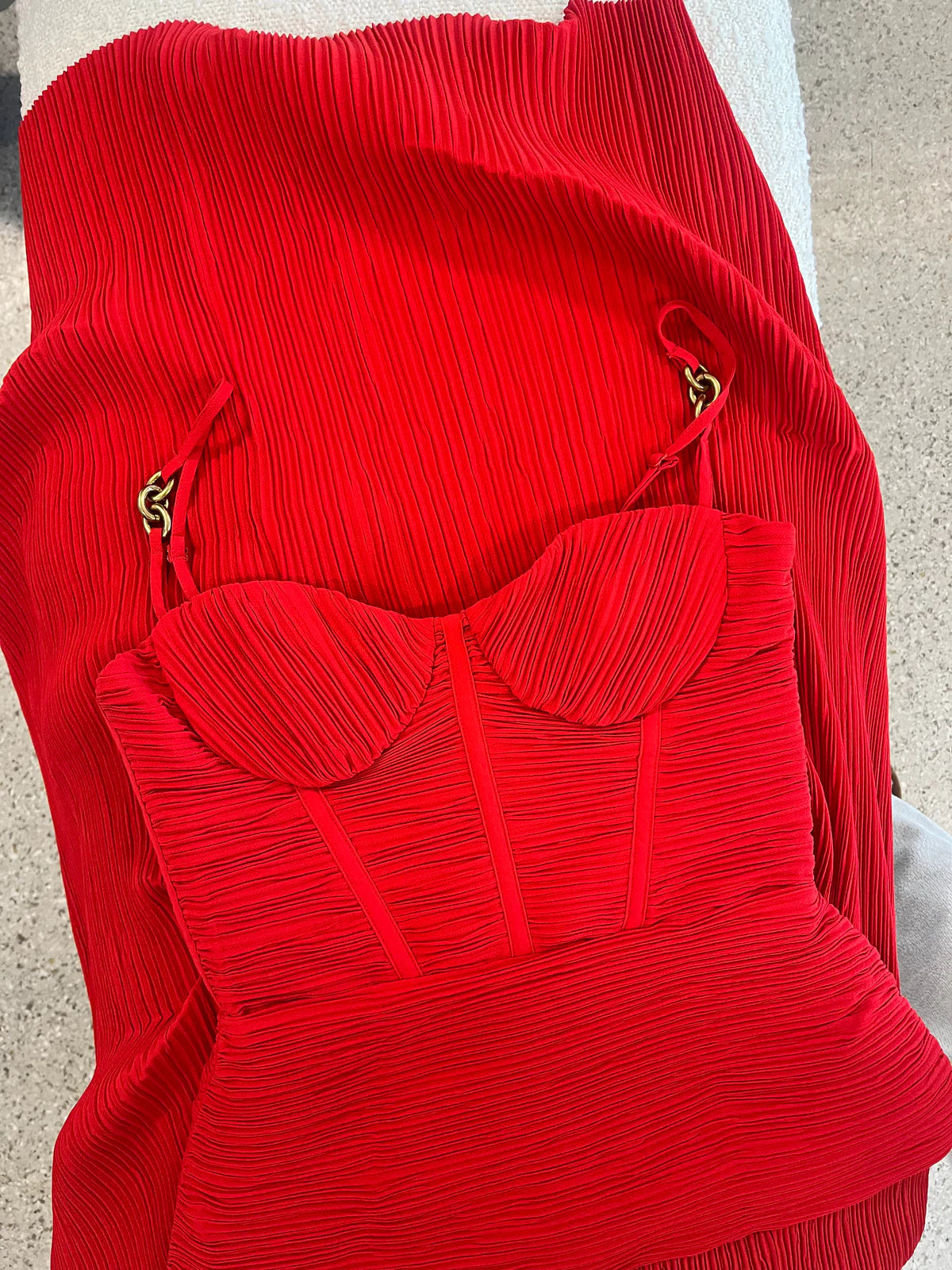 strapless open back dress RED DOUBLE TIME PLEAT DRESS – Aquino's Attire main image 0