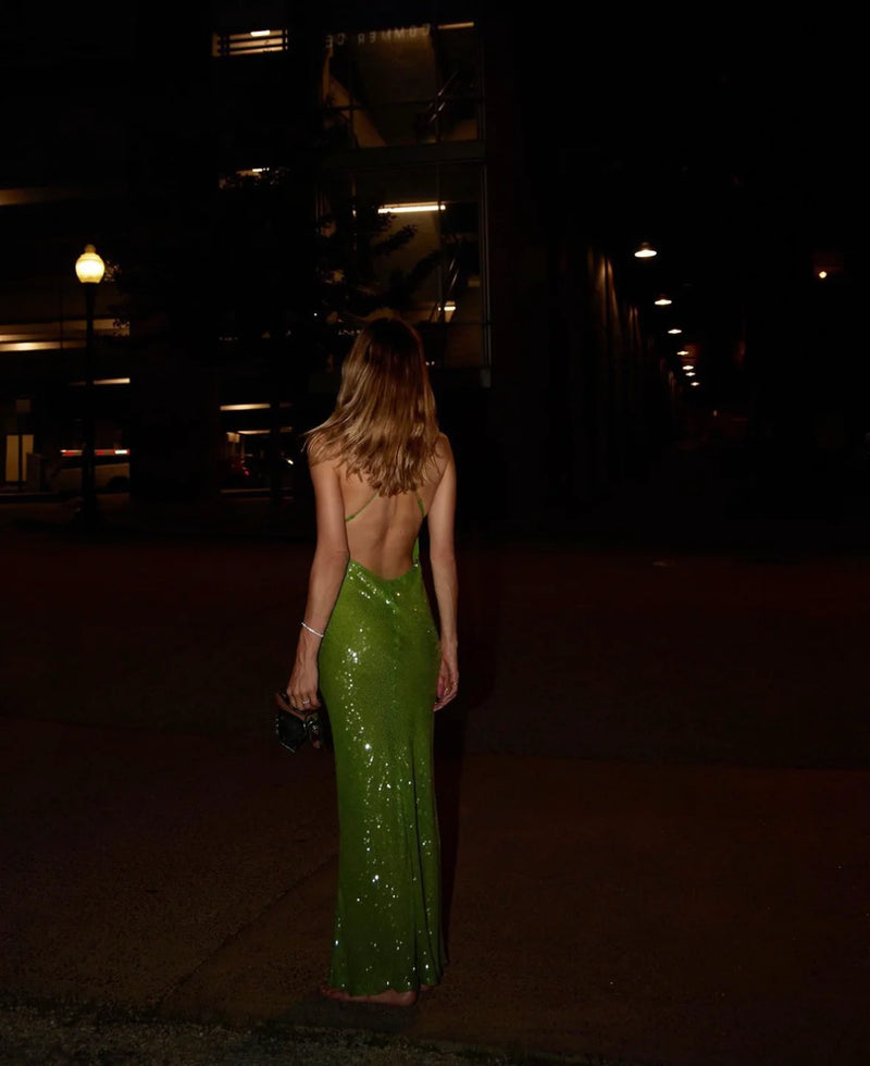 Hire RAT & BOA Gaia Dress in Green Sequin  SUSTAINABLY. The Dress Hire
