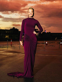 Hire EFFIE KATS Kayson Tia Set Bodysuit and Maxi Skirt with train in Burgundy (custom made)