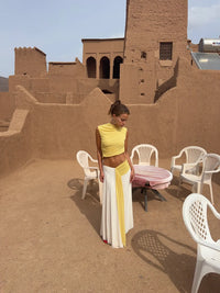 Hire BEC+BRIDGE Conni Asym Midi Dress in Citron / Buttercream Yellow Ivory