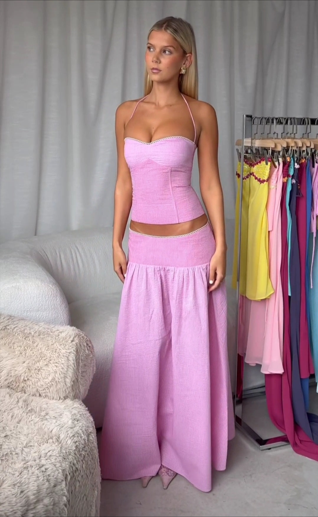 open lace back dress Hire I AM DELILAH. Adeline SET Maxi Skirt and Corset Top in Tulip Pink –  SUSTAINABLY. The Dress Hire