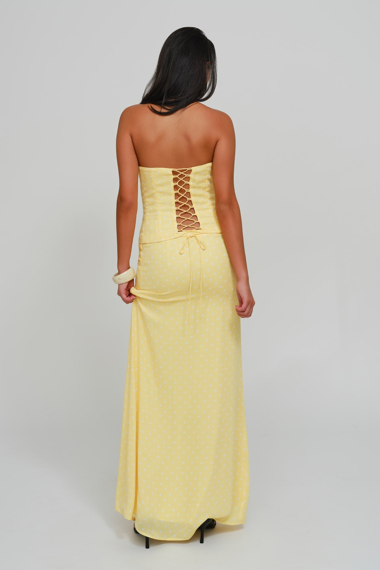 Hire DEAR FRANKIE SABELLE Charlotte Set Maxi Skirt and Corset Top in Yellow Sorbet