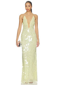 Hire MISHA Sapphire Sequin Maxi Dress in Lemon Yellow