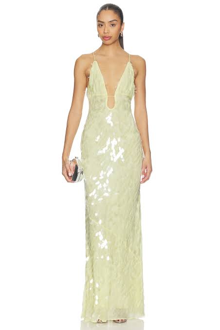 Hire MISHA Sapphire Sequin Maxi Dress in Lemon Yellow