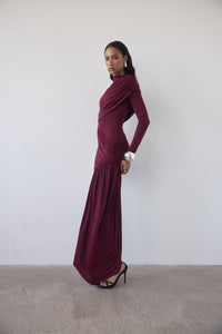 Hire DE LA VALI Ravenna Ravel Longsleeve Mini Dress in Earth Wine Red