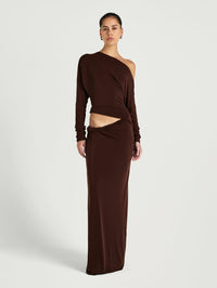 Hire BENNI Enya Maxi Dress in Chocolate Brown