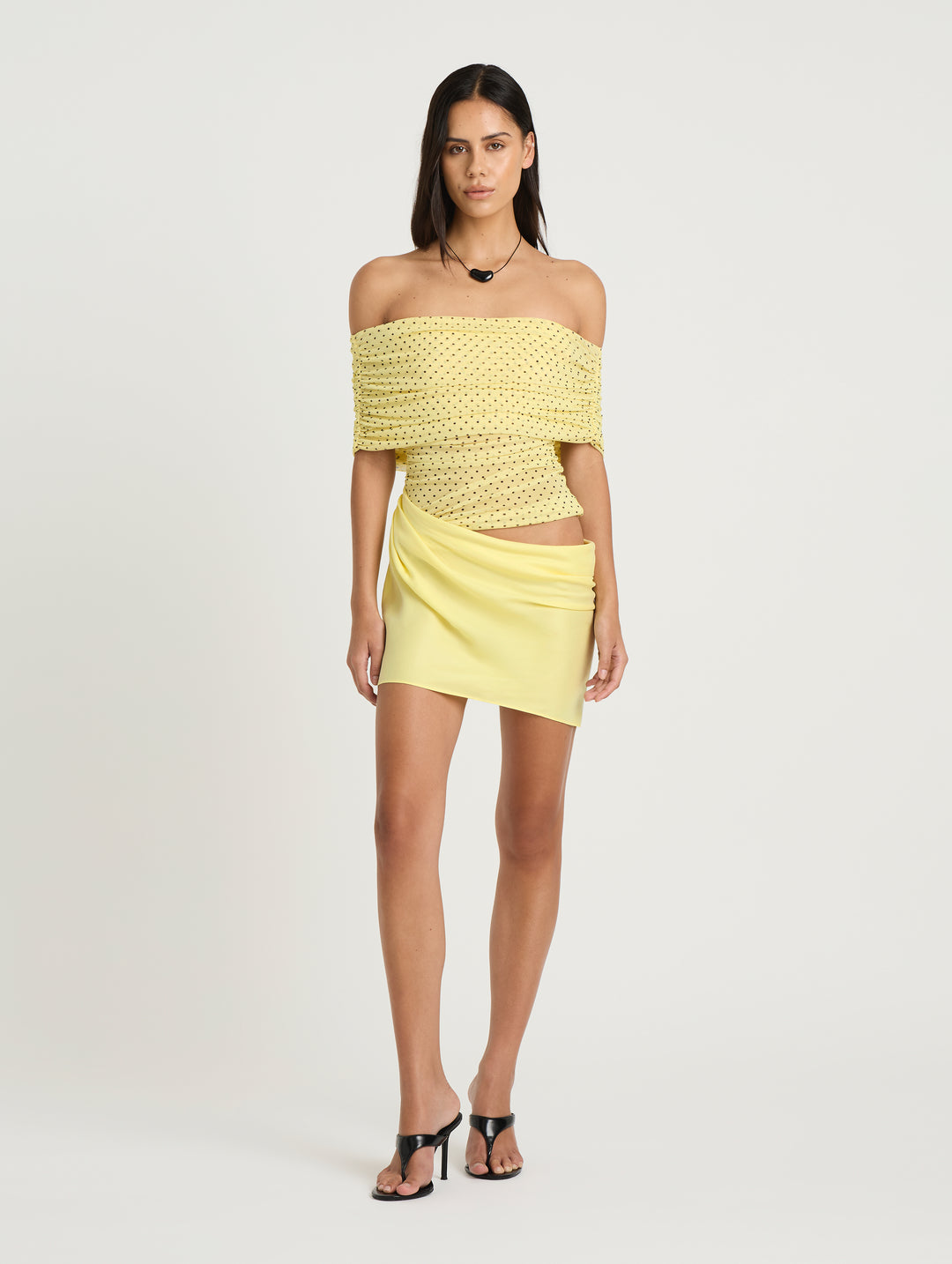 Hire BENNI Nico Offshoulder Mini Dress in Yellow Spot