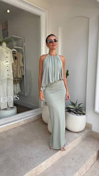 Hire BEC+BRIDGE Cadence Racer Maxi Dress in Pistachio Green