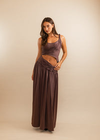 Hire KOSTER KULTURE Set Calypso Maxi Skirt and Top in Plum Brown