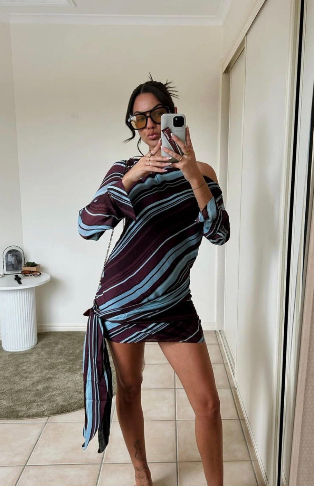 Hire BENNI Elise Mini Dress in Midnight Stripe