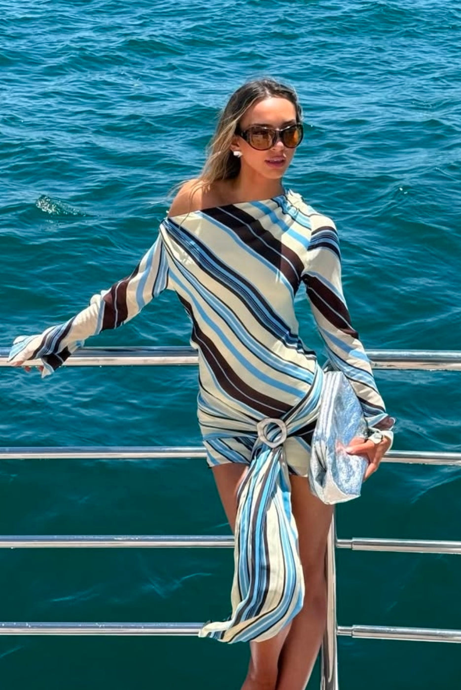 Hire BENNI Elise Mini Dress in Ocean Stripe