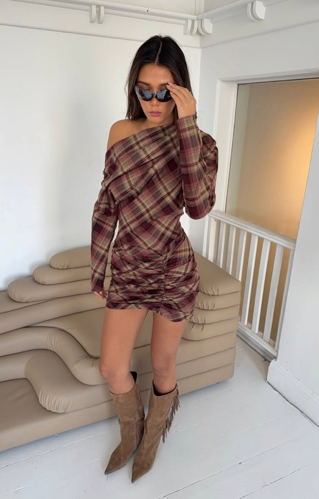 Hire BENNI Hera Mini Dress in Plum Check