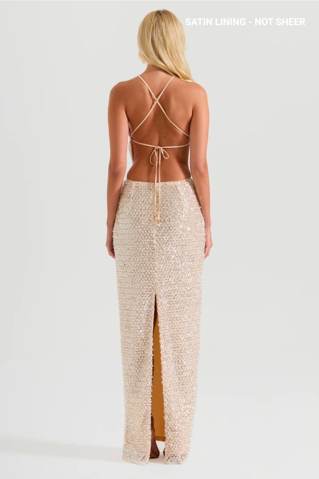 Hire SYDNEY LANE Set Crystal Quartz Draped Top + Maxi Skirt Satin Lined