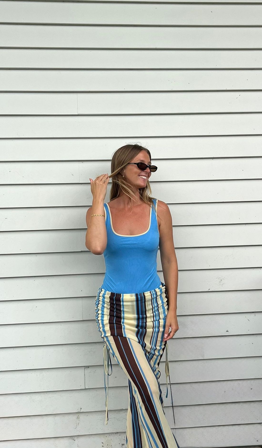 Hire BENNI Set Ayla Maxi Skirt and Addison Bodysuit in Ocean Stripe