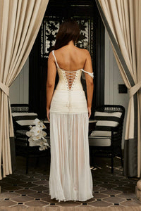 Hire SANEA Set Sita Maxi Skirt and Saneha Silk Corset Top in Ivory Ecru