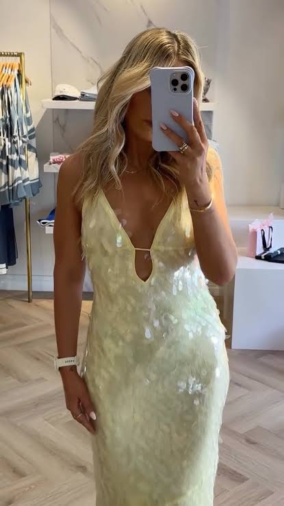 Hire MISHA Sapphire Sequin Maxi Dress in Lemon Yellow