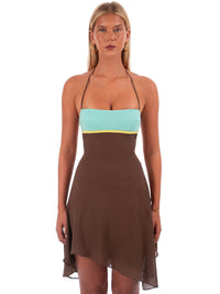 Hire I AM DELILAH. Ophelia Mini Dress in Mocha Brown Blue