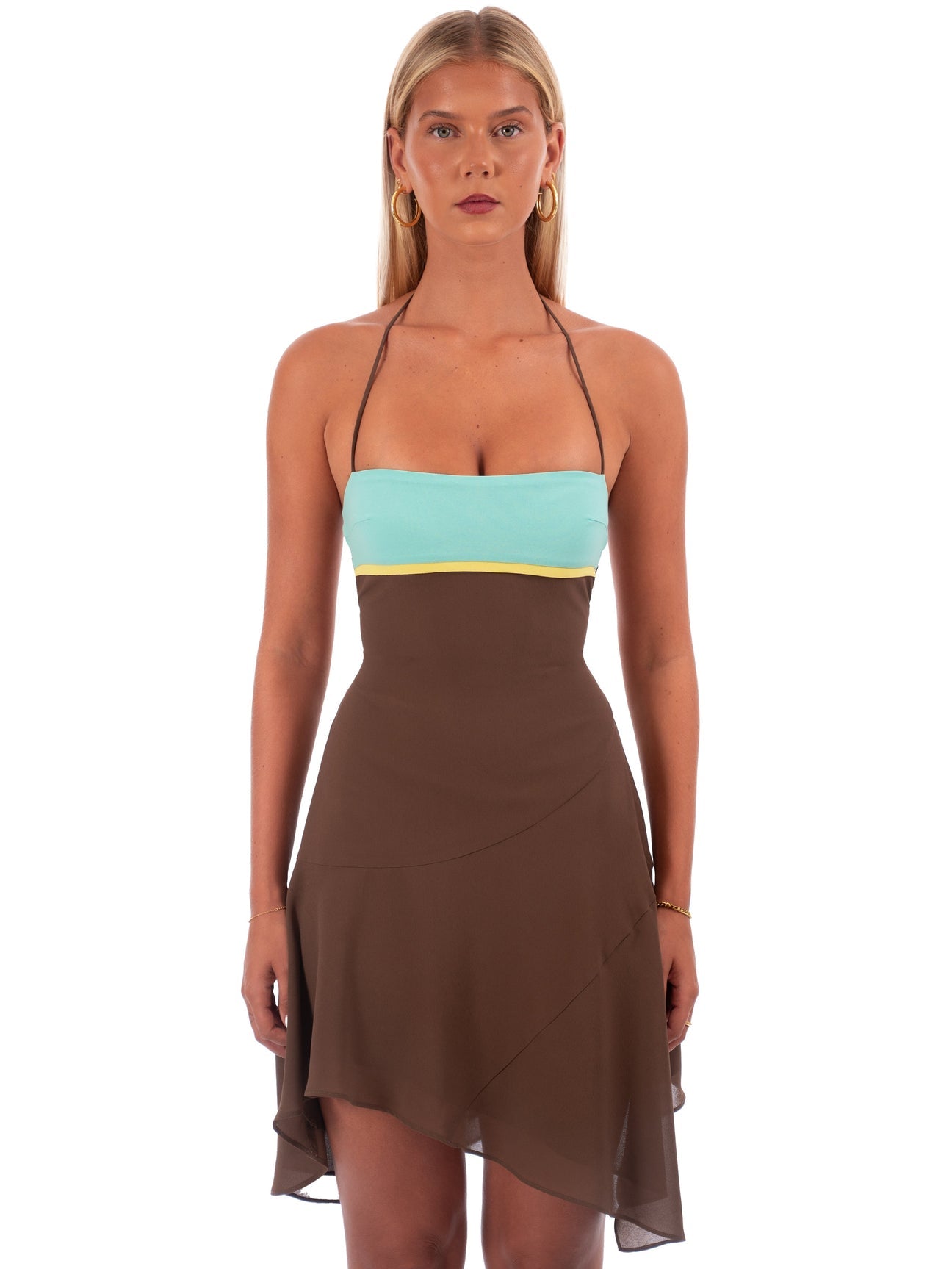 Hire I AM DELILAH. Ophelia Mini Dress in Mocha Brown Blue