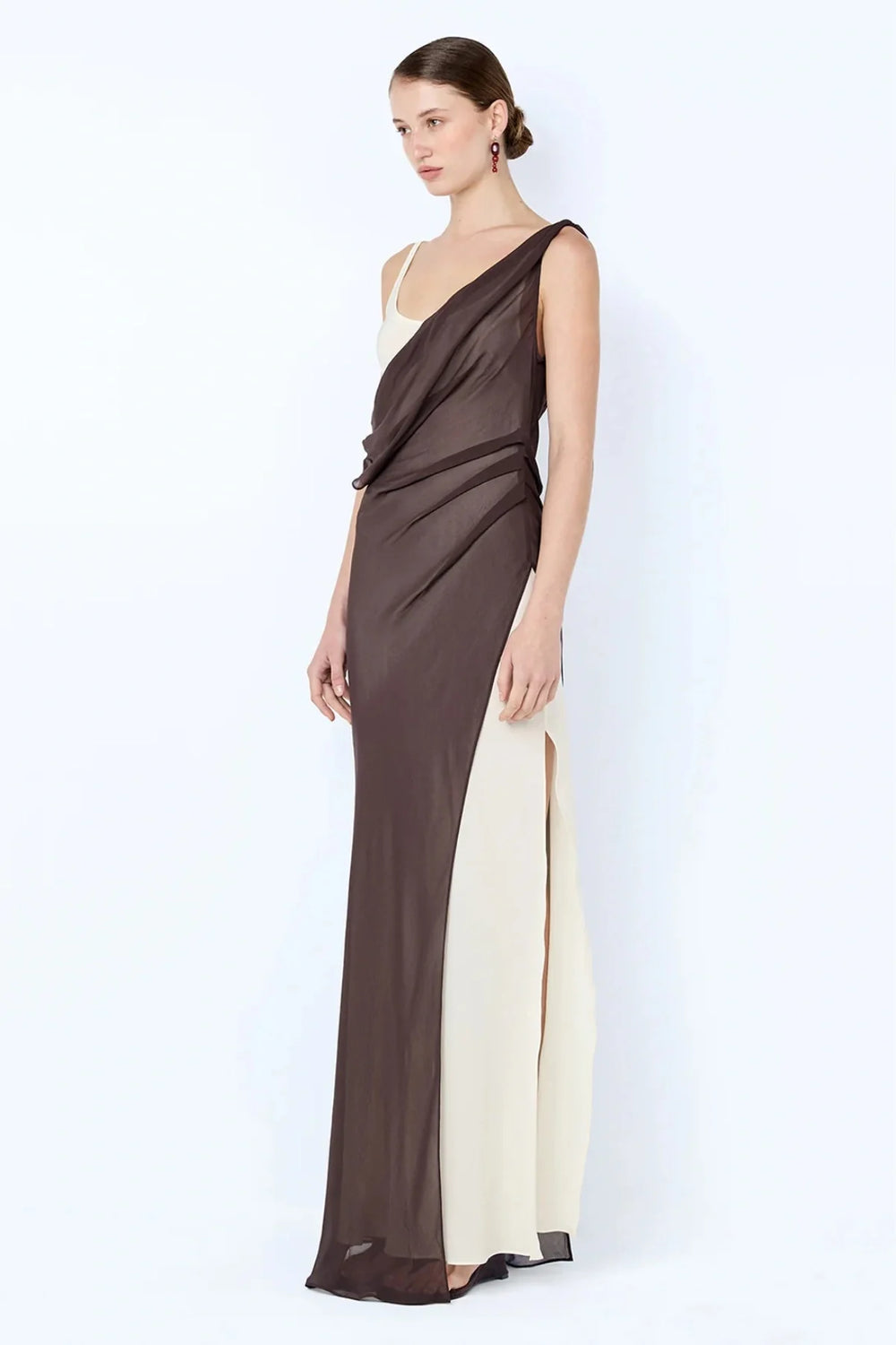 Hire BEC+BRIDGE Augustin Asym Dress in Dark Chocolate Snow
