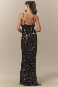 Hire MISHA Sapphire Onyx Sequin Maxi Dress in Black