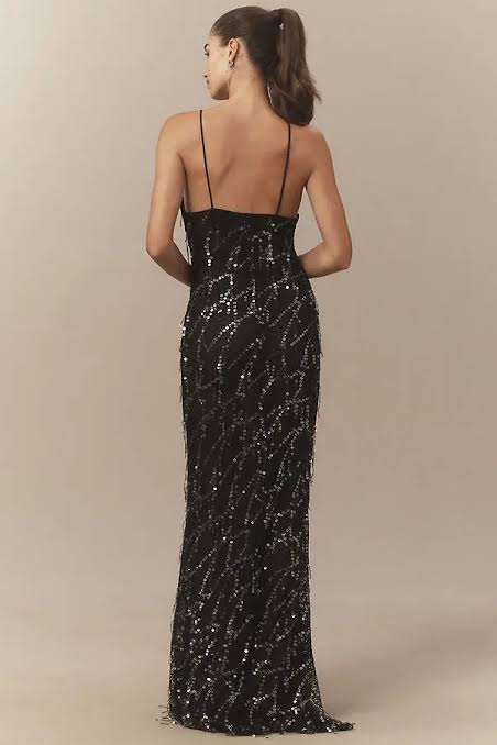 Hire MISHA Sapphire Onyx Sequin Maxi Dress in Black