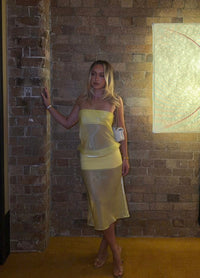 Hire MODE MISCHIEF Melt Panel Dress in Limoncello Yellow (midi length)