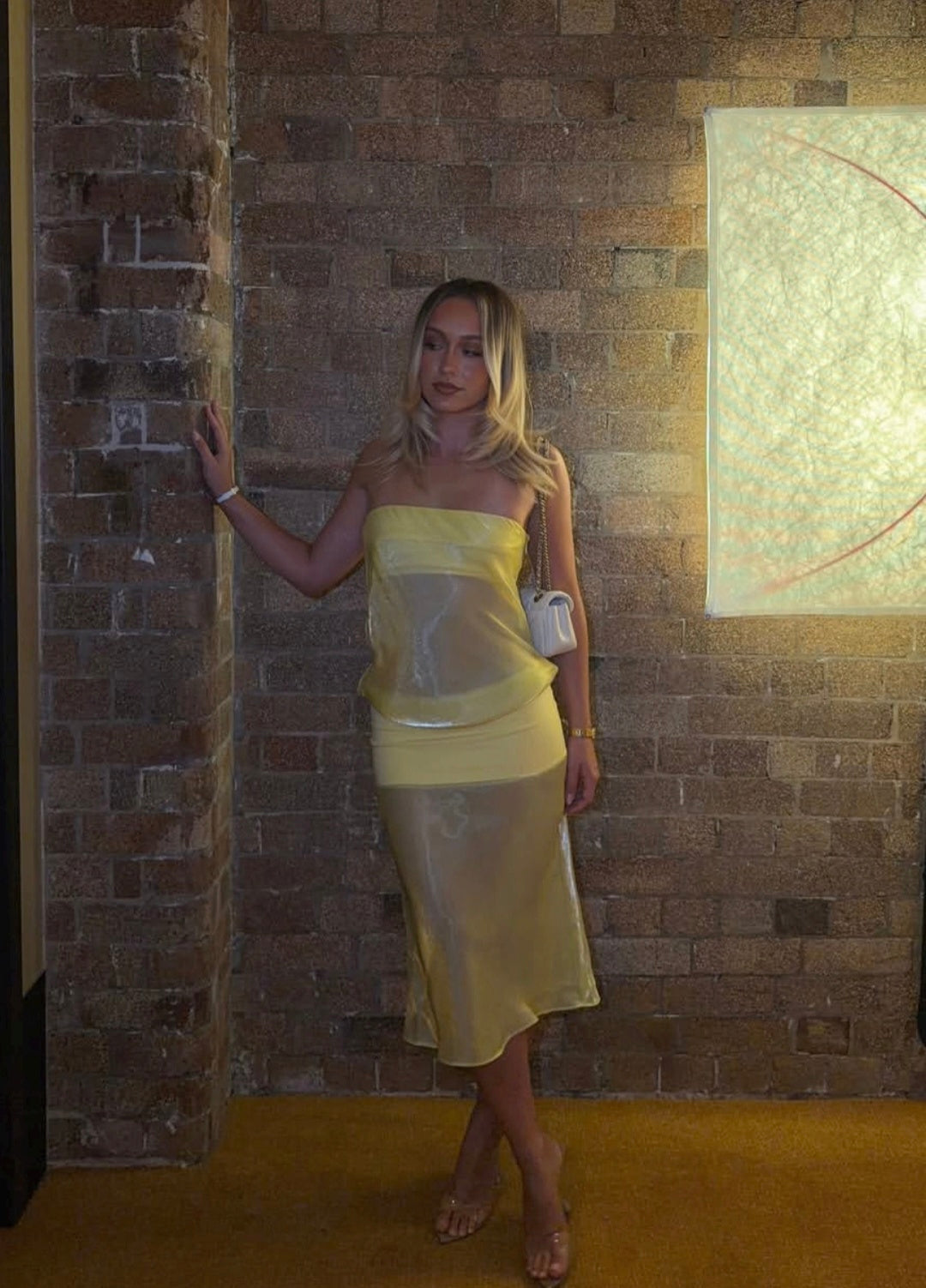 Hire MODE MISCHIEF Melt Panel Dress in Limoncello Yellow (midi length)