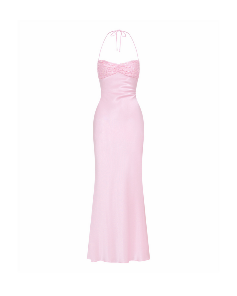 Hire I AM DELILAH. Jade Maxi in Quartz Pink  SUSTAINABLY. The Dress Hire