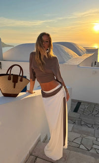 Hire BENNI Set Arlo Maxi Skirt and Tee in Coffee and Cream Brown