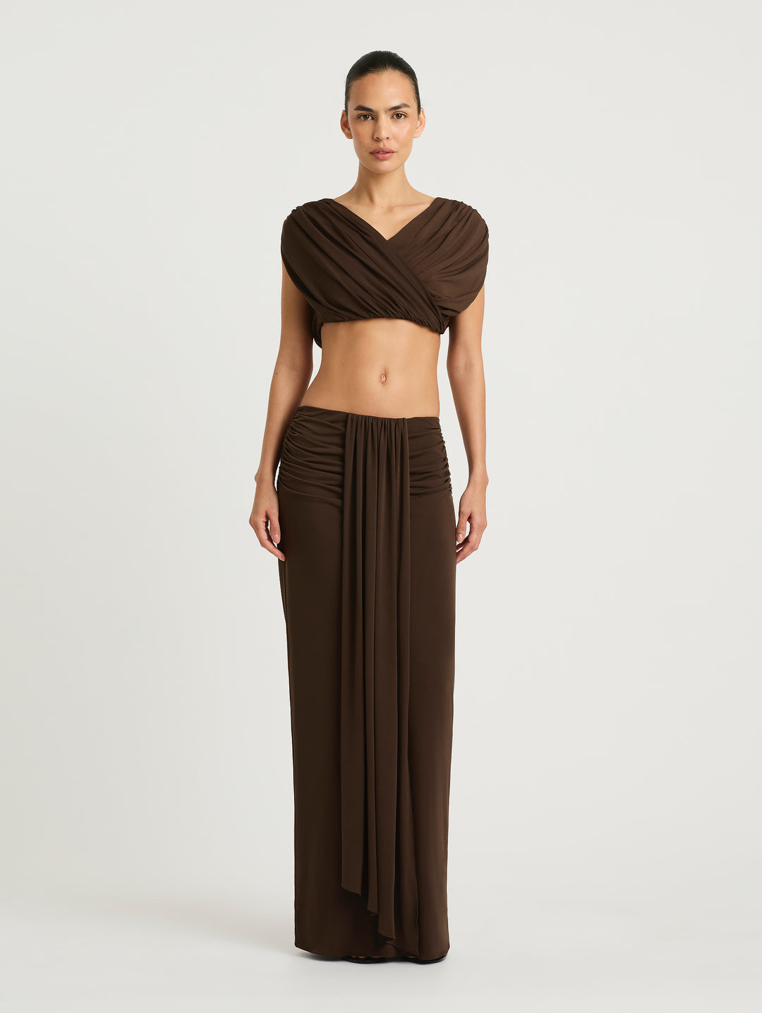 Hire BENNI Set Celia Maxi Skirt and Top in Chocolate Brown