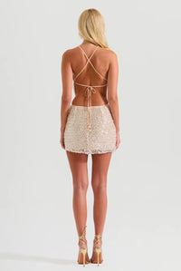 Hire SYDNEY LANE Set Crystal Quartz Draped Top + Mini Skirt Satin Lined