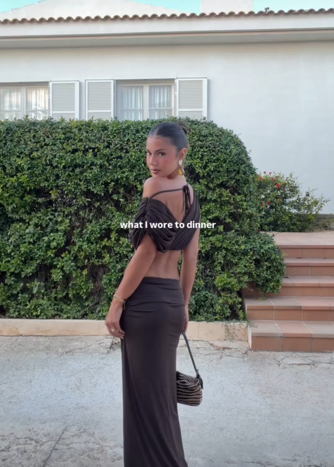 Hire BENNI Set Celia Maxi Skirt and Top in Chocolate Brown