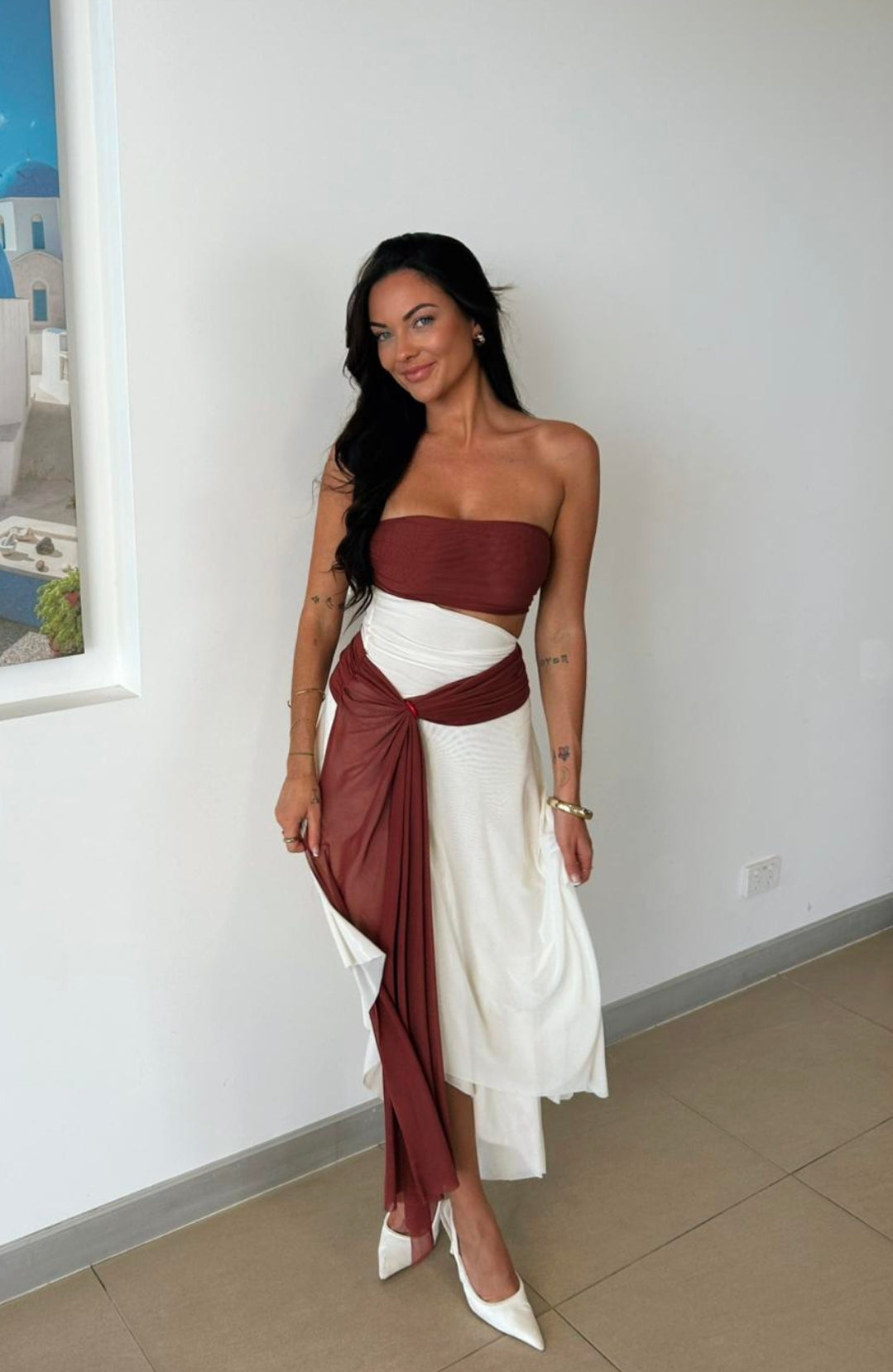 Hire BEC+BRIDGE Ayla Strapless Dress in Rust Butter Cream