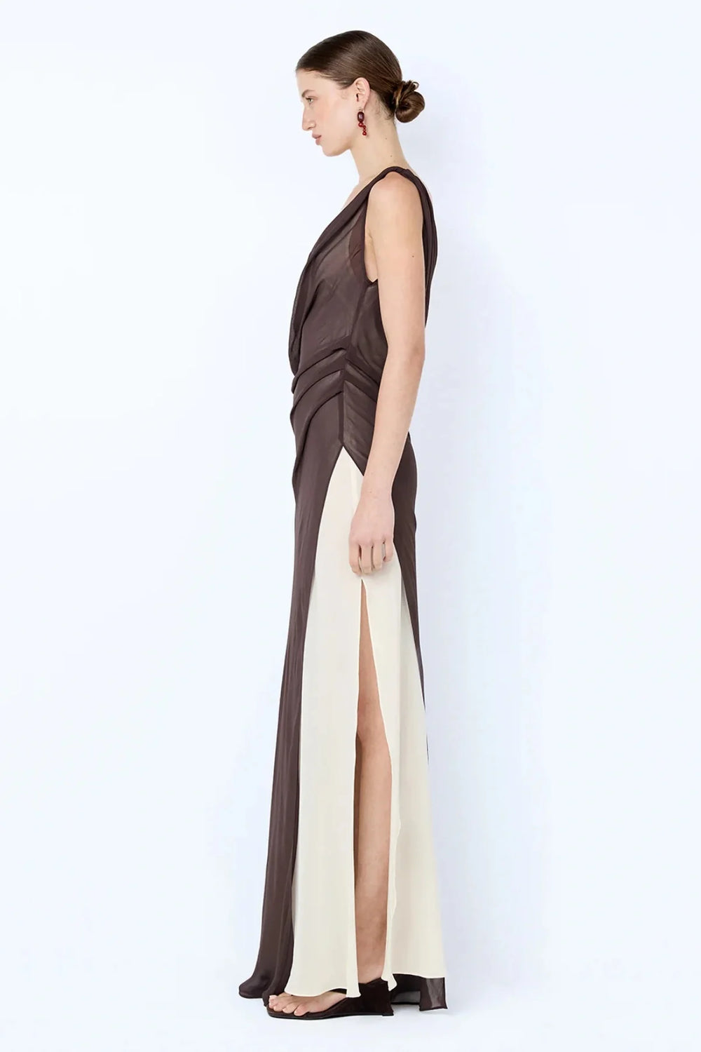 Hire BEC+BRIDGE Augustin Asym Dress in Dark Chocolate Snow