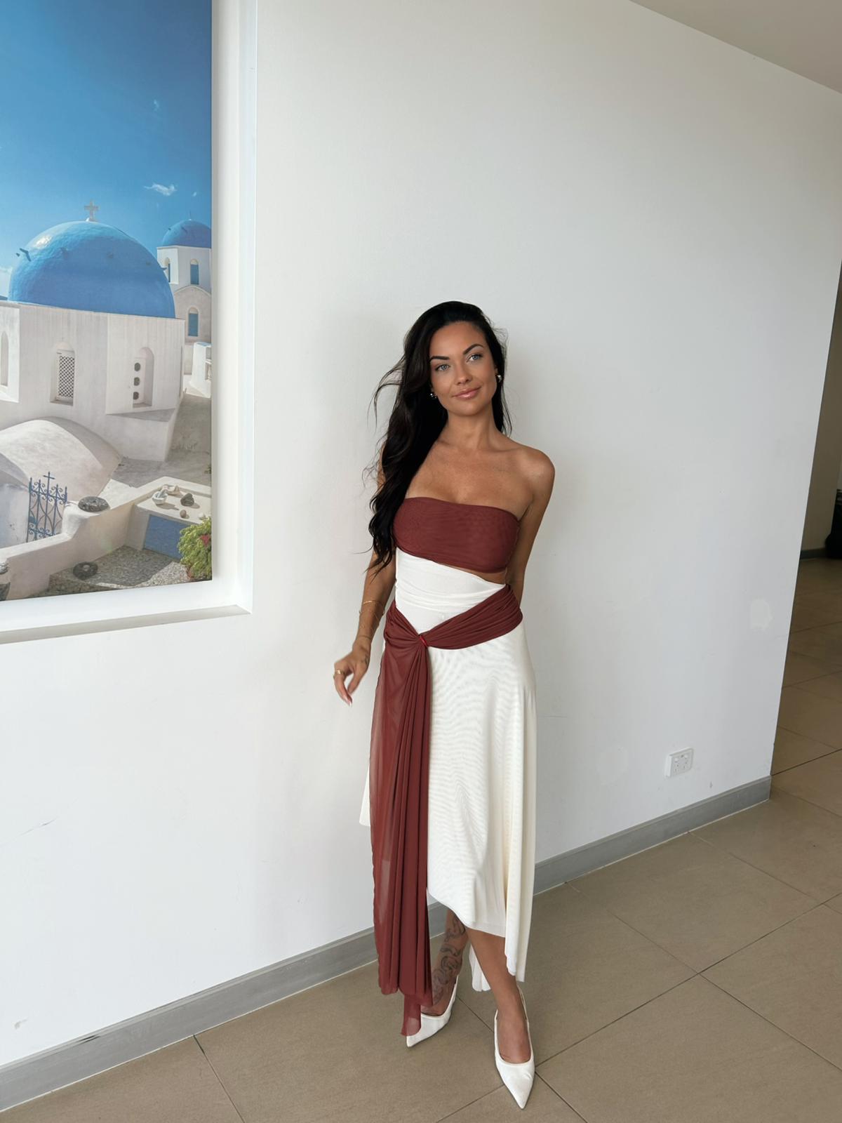 Hire BEC+BRIDGE Ayla Strapless Dress in Rust Butter Cream