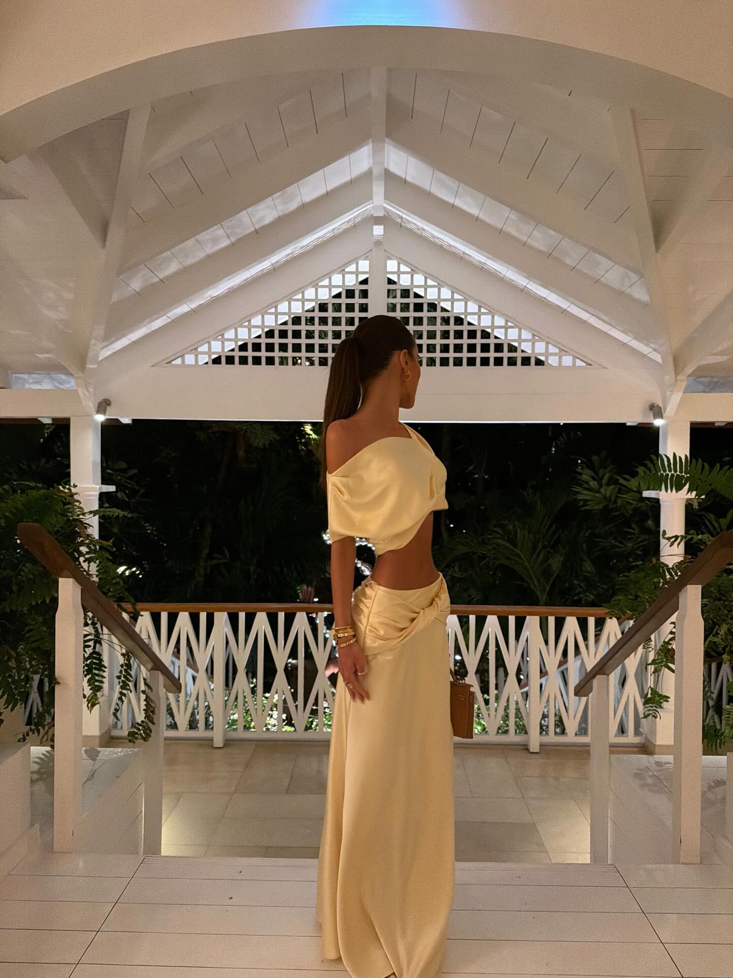 Hire ARCINA ORI Set Andi Maxi Skirt and Crop Top in Butter Yellow Gold