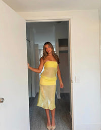 Hire MODE MISCHIEF Melt Panel Dress in Limoncello Yellow (midi length)