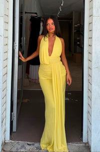 Hire BEC+BRIDGE Cassis Drape Maxi Dress in Citron