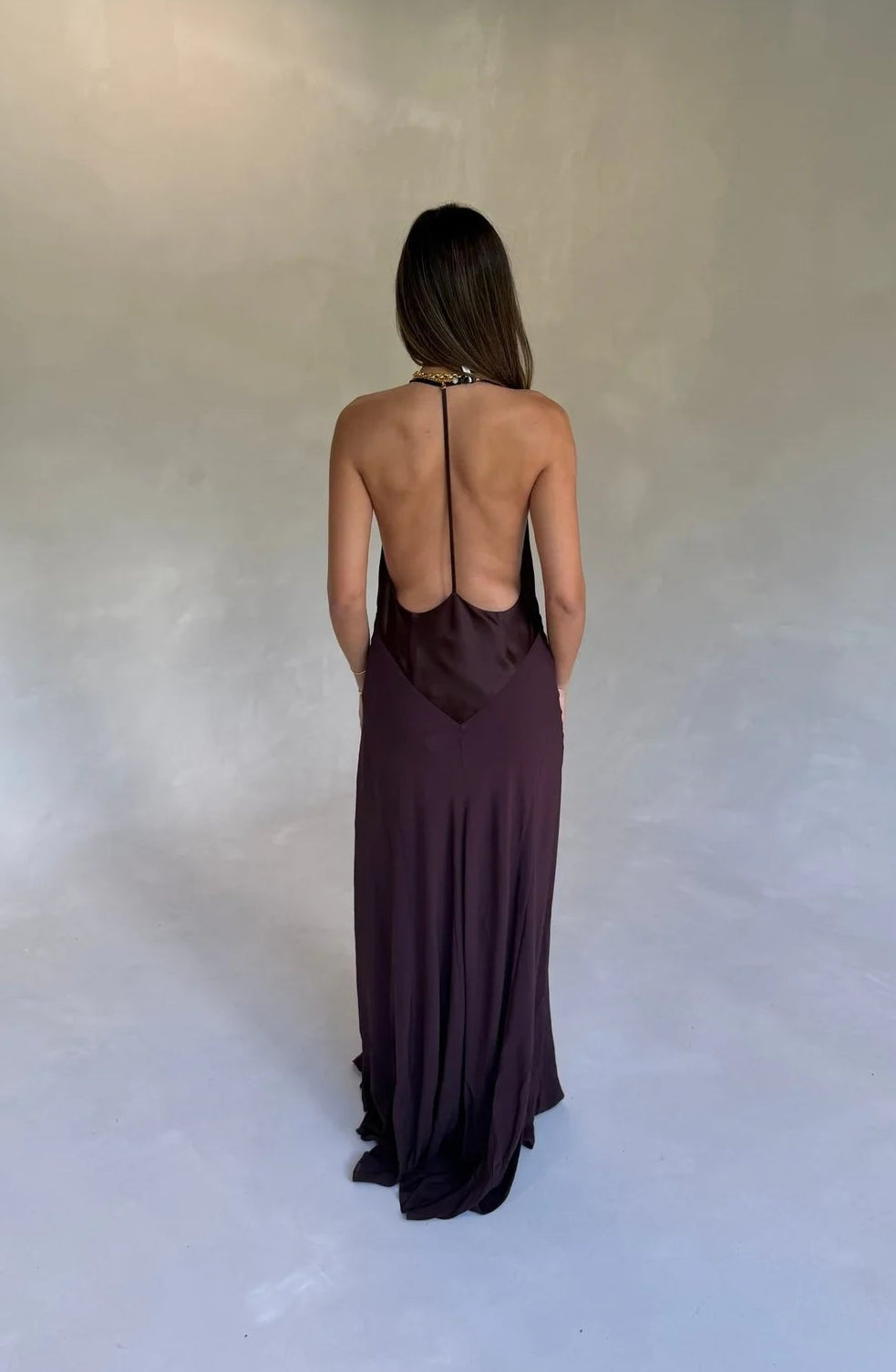 Hire SNEAKY LINK Jaz Hand V-Neck Maxi Dress in Chocolate Brown