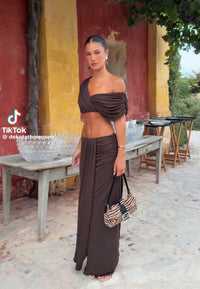 Hire BENNI Set Celia Maxi Skirt and Top in Chocolate Brown